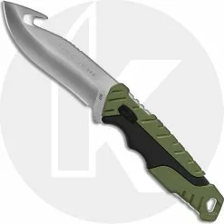 Buck Knives Buck Large Pursuit Fixed Blade 0657GRG - Gut Hook - Black GFN And Green Versaflex Handle - Made In USA