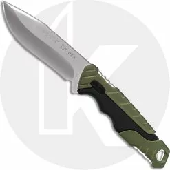 Buck Knives Buck Small Pursuit Fixed Blade 0658GRS - Drop Point - Black GFN And Green Versaflex Handle - Made In USA