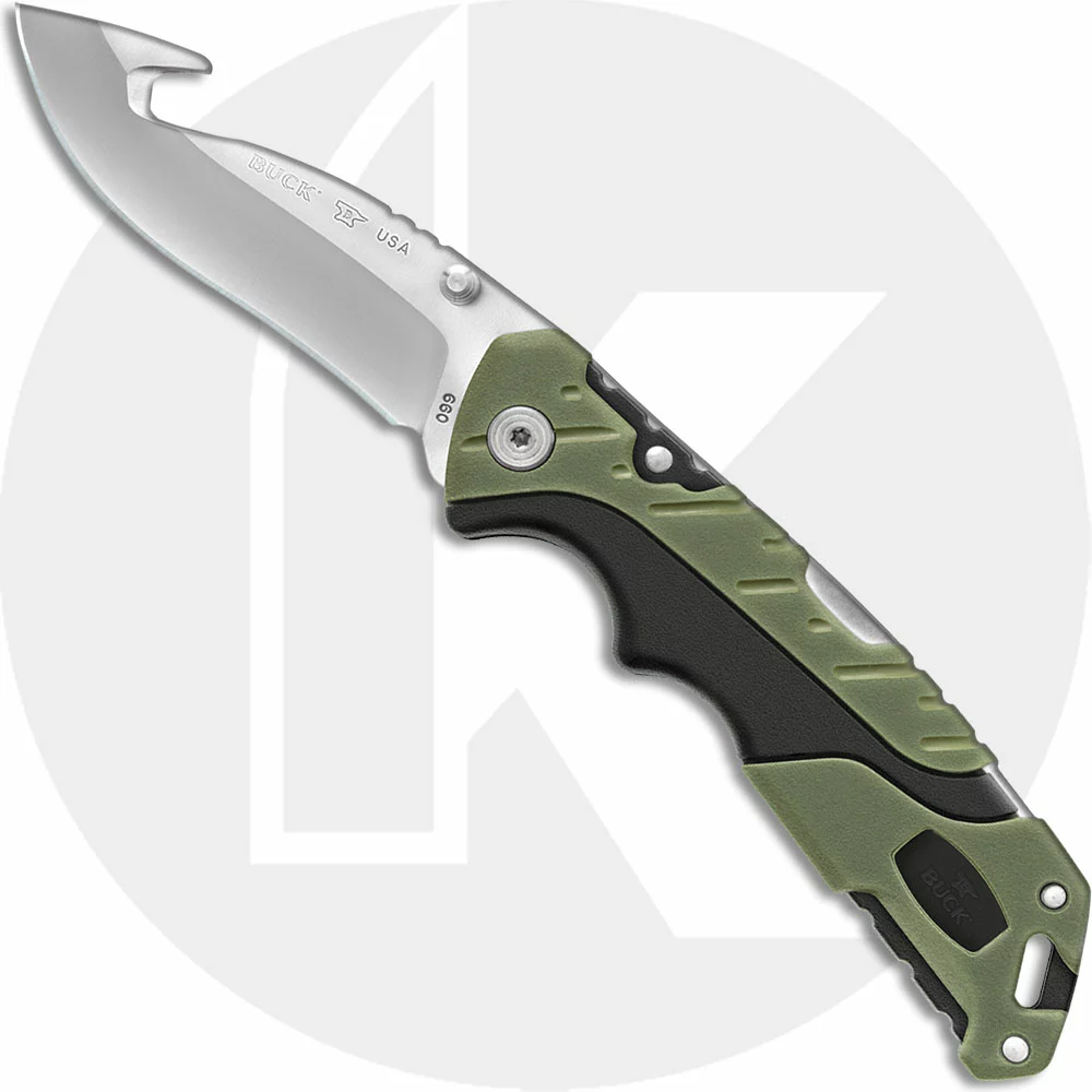 Buck Knives Buck Large Pursuit Folder 0660GRG - Gut Hook - Black GFN And Green Versaflex - Lock Back - Made In USA