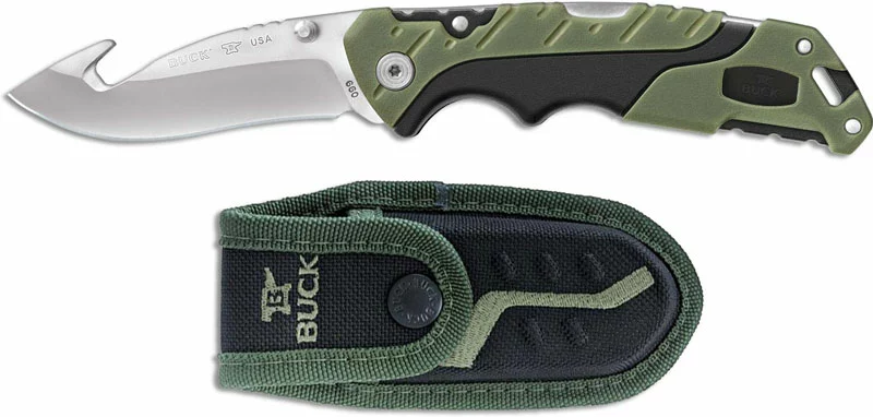 Buck Knives Buck Large Pursuit Folder 0660GRG - Gut Hook - Black GFN And Green Versaflex - Lock Back - Made In USA - Image 2