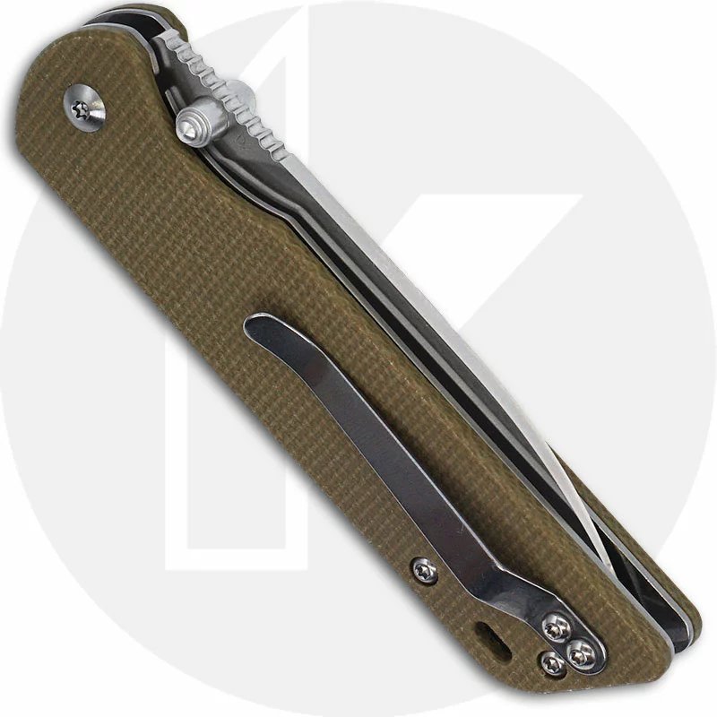 QSP Knives QSP Parrot Knife QS102-G - Satin D2 Spear Point - Light Green Linen Micarta - Liner Lock Folder - Image 3