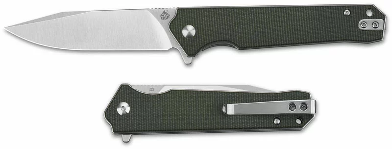 QSP Knives QSP Mamba V2 QS111-I1 - Satin D2 Clip Point - Green Micarta - Liner Lock Flipper Folder