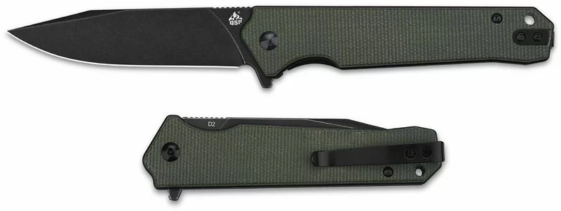QSP Knives QSP Mamba V2 QS111-I2 - Black Stonewash D2 Clip Point - Green Micarta - Liner Lock Flipper Folder