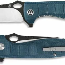 QSP Knives QSP Locust Knife QS117-C - Black / Satin 154CM Wharncliffe - Blue Micarta - Liner Lock Flipper Folder