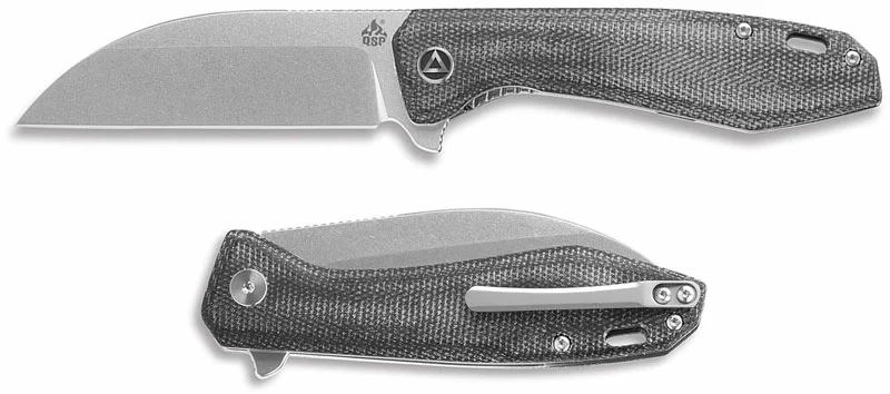 QSP Knives QSP Pelican Knife QS118-D1 - Stonewash S35VN Sheepfoot - Black Micarta - Liner Lock Flipper Folder