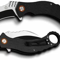 QSP Knives QSP Eagle Karambit Knife QS120-A - 2 Tone Satin Black D2 Hawkbill - Black G10 - Ring Pommel - Liner Lock Flipper Folder