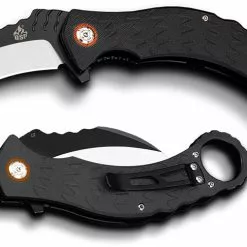 QSP Knives QSP Eagle Karambit Knife QS120-B - 2 Tone Black Satin D2 Hawkbill - Black G10 - Ring Pommel - Liner Lock Flipper Folder