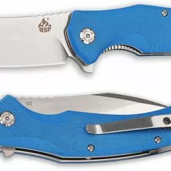 QSP Knives QSP Snipe Knife QS121-A - 2 Tone Satin D2 Modified Clip Point - Bright Blue G10 - Liner Lock Flipper Folder