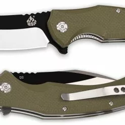 QSP Knives QSP Snipe Knife QS121-B - Black And Satin D2 Modified Clip Point - OD Green G10 - Liner Lock Flipper Folder