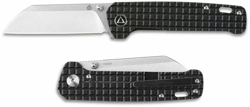 QSP Knives QSP Penguin Knife QS130-NFRG - Stonewash 154CM Sheepfoot - Black Stonewash Frag Ti - Frame Lock