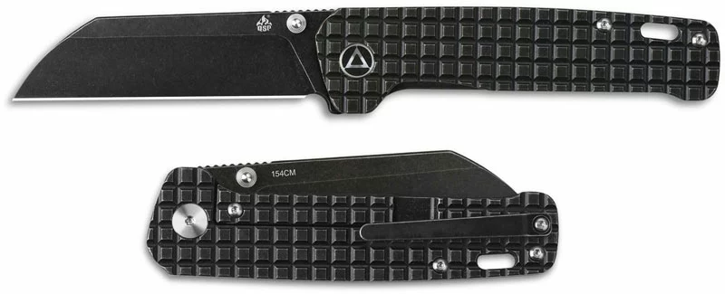 QSP Knives QSP Penguin Knife QS130-OFRG - Black Stonewash 154CM Sheepfoot - Black Stonewash Frag Ti - Frame Lock