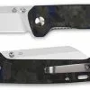 QSP Knives QSP Penguin Knife QS130-TBL - Satin D2 Sheepfoot - Shredded Black And Blue Carbon Fiber Overlay G10 - Liner Lock