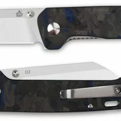 QSP Knives QSP Penguin Knife QS130-TBL - Satin D2 Sheepfoot - Shredded Black And Blue Carbon Fiber Overlay G10 - Liner Lock