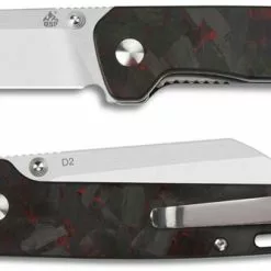 QSP Knives QSP Penguin Knife QS130-TRD - Satin D2 Sheepfoot - Shredded Black And Red Carbon Fiber Overlay G10 - Liner Lock