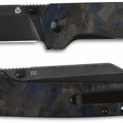 QSP Knives QSP Penguin Knife QS130-UBL - Black D2 Sheepfoot - Shredded Black And Blue Carbon Fiber Overlay G10 - Liner Lock