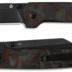 QSP Knives QSP Penguin Knife QS130-URD - Black D2 Sheepfoot - Shredded Black And Red Carbon Fiber Overlay G10 - Liner Lock