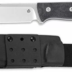 QSP Knives QSP Bison Knife QS134-A - Satin D2 Clip Point Fixed Blade - Black Micarta - Kydex Sheath