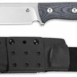 QSP Knives QSP Bison Knife QS134-B - Satin D2 Clip Point Fixed Blade - Denim Jean Micarta - Kydex Sheath