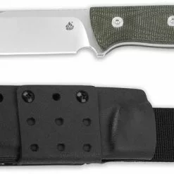 QSP Knives QSP Bison Knife QS134-C - Satin D2 Clip Point Fixed Blade - Green Micarta - Kydex Sheath