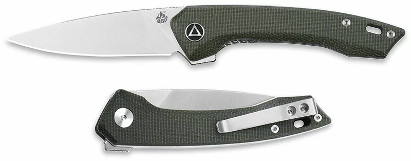 QSP Knives QSP Leopard Knife QS135-C - Satin 14C28N Drop Point - Green Micarta - Liner Lock Flipper Folder