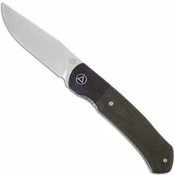 QSP Knives QSP Gannet Knife QS137-C - Satin 154CM Clip Point - Green Micarta With Black Carbon Fiber Bolster - Liner Lock Flipper Tang Folder