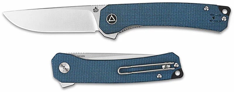 QSP Knives QSP Osprey Knife QS139-B - Satin 14C28N Drop Point - Blue Micarta - Liner Lock Flipper Folder