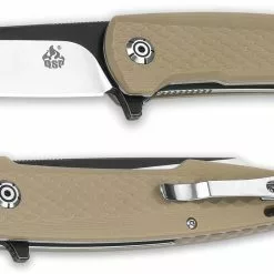 QSP Knives QSP Phoenix Knife QS108-A - Black / Satin D2 Reverse Tanto - Tan G10 - Liner Lock Flipper Folder