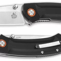 QSP Knives QSP Copperhead Knife QS109-A - Stonewash / Satin Sandvik Drop Point - Black G10 - Liner Lock Folder