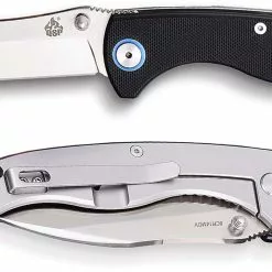 QSP Knives QSP Nokomis Knife QS110-A - Clay Mewes EDC - Stonewash / Satin Wharncliffe - Black G10 / SS - Frame Lock Folder