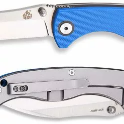 QSP Knives QSP Nokomis Knife QS110-B - Clay Mewes EDC - Stonewash / Satin Wharncliffe - Blue G10 / SS - Frame Lock Folder
