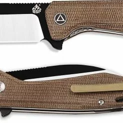 QSP Knives QSP Pelican Knife QS118-A - Black / Satin S35VN Sheepfoot - Brown Micarta - Liner Lock Flipper Folder