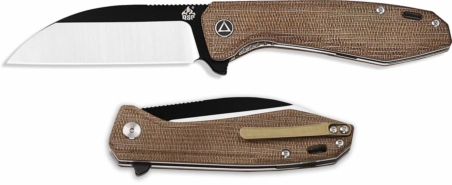 QSP Knives QSP Pelican Knife QS118-A - Black / Satin S35VN Sheepfoot - Brown Micarta - Liner Lock Flipper Folder