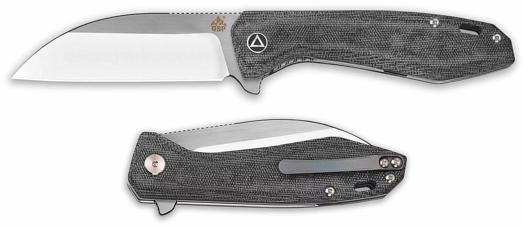 QSP Knives QSP Pelican Knife QS118-C - 2 Tone Satin S35VN Sheepfoot - Black Micarta - Liner Lock Flipper Folder