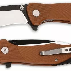 QSP Knives QSP Raven Knife QS122-A - Black / Satin D2 Drop Point - Burnt Orange G10 - Liner Lock Flipper Folder