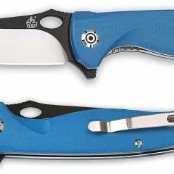 QSP Knives QSP Gavial Knife QS126-A - Black / Satin D2 Clip Point - Blue G10 - Liner Lock Flipper Folder