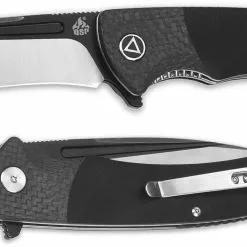 QSP Knives QSP Harpyie Knife QS129-A - Black / Satin S35VN Drop Point - Black G10 And Carbon Fiber - Liner Lock Flipper Folder