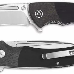 QSP Knives QSP Harpyie Knife QS129-B - 2 Tone Satin S35VN Drop Point - Black G10 And Carbon Fiber - Liner Lock Flipper Folder