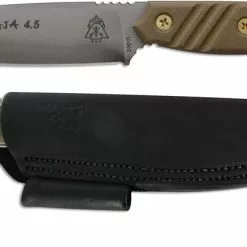 TOPS Knives Baja 4.5 Knife BAJA-4.5 - Black River Wash 1095 Steel Drop Point - Green Micarta