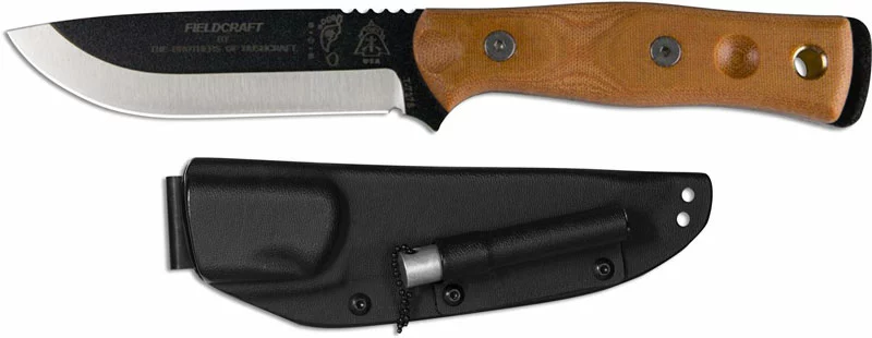 TOPS Knives / Brothers Of Bushcraft BOB Fieldcraft Knife BROS-01 - Black 1095 Steel Blade - Tan Micarta