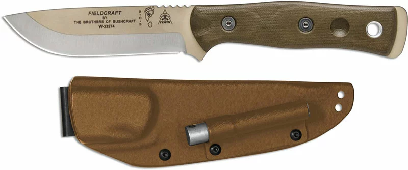 TOPS Knives / Brothers Of Bushcraft BOB Fieldcraft Knife BROS-TAN - Coyote Tan 1095 Steel Blade - Green Micarta