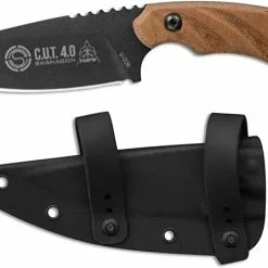 TOPS Knives C.U.T. 4.0 Knife - Joshua Swanagon Combat Utility Tool - Black 1095 Steel - Tan Micarta