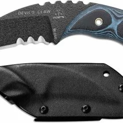 TOPS Knives Devil's Claw DEVCL-01 - Leo Espinoza - Part Serrated Black 1095 Steel Hawkbill - Blue / Black G10