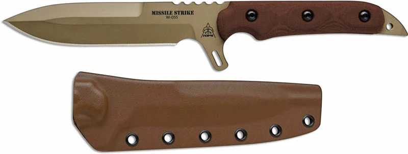 TOPS Knives Missile Strike MISS-01 - Kelly McCulley - Coyote Tan 1095 Spear Point - Tan Micarta