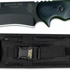 TOPS Knives Mountain Lion Knife MTLN-01 - Black Traction Coat 1095 Recurve - Green And Black G10