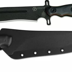 TOPS Knives Operator 7 Knife OP7-02 Blackout Edition - Black Traction Coated 1075 Recurve - Black Micarta And G10