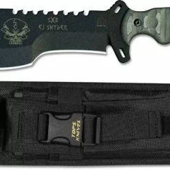 TOPS Knives Skull Crusher's Xtreme Blade SXB-10 - Black Traction Coat 1095 Sawback - Black Linen Micarta