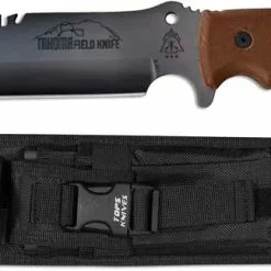 TOPS Knives Tahoma Field Knife TAHO-01 - Andy Tran - Black River Wash 1095 Double Edge Spear Point - Tan Micarta