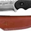 TOPS Knives Tex Creek Knife TEX-4 - Leo Espinoza - Black River Wash 1095 Steel Hunters Point - Black Micarta