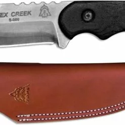 TOPS Knives Tex Creek Knife TEX-4 - Leo Espinoza - Black River Wash 1095 Steel Hunters Point - Black Micarta